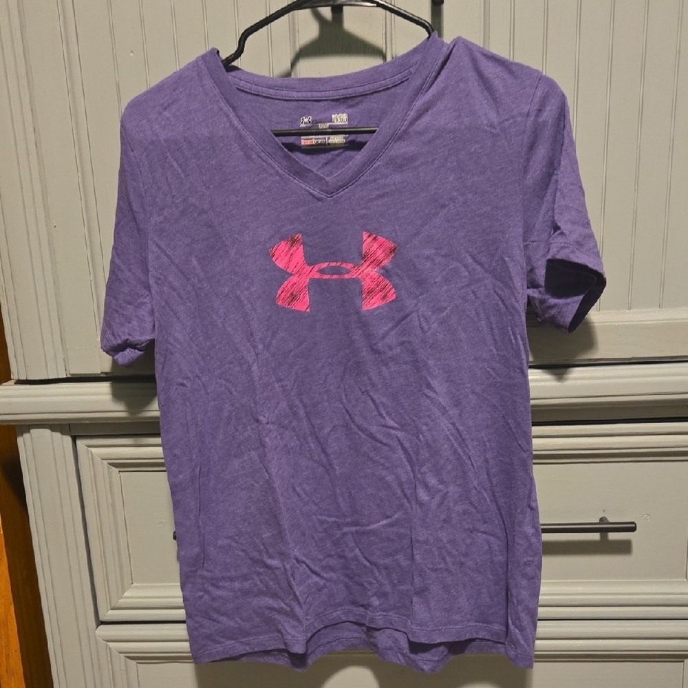Under Armour Womens Purple Tee with Pink Logo